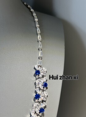 Hui zhanxi 培育蓝宝满钻小克拉宴会款项链 手链套装
