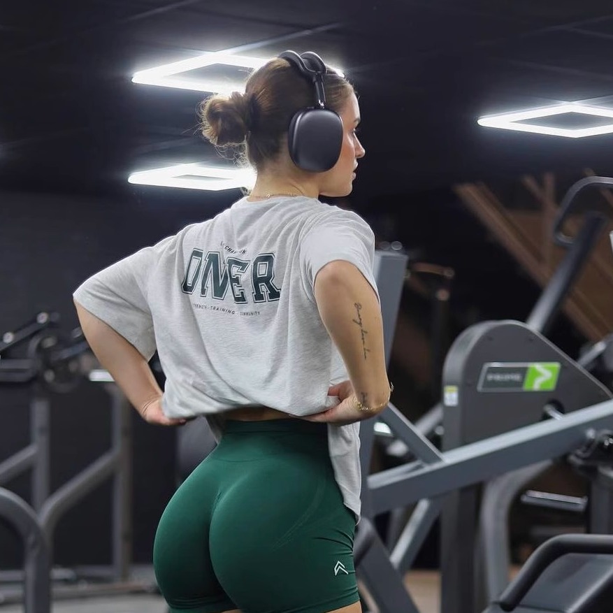 超柔软水洗TTWOLVES复古学院风宽松落肩女士全棉健身运动短袖D385 - 图1