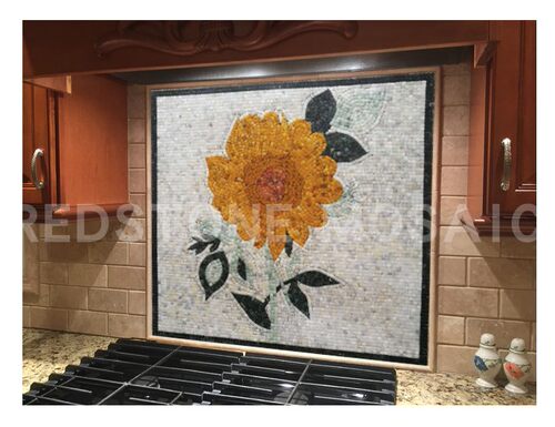 天然大理石材马赛克手工拼图画 花园玄关客餐厅电视背景墙 向日葵 - 图1