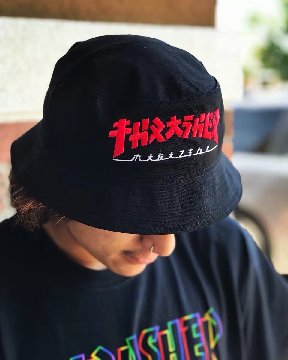 现货 Thrasher Godzilla Bucket Hat火焰日文哥斯拉刺绣渔夫帽-图0