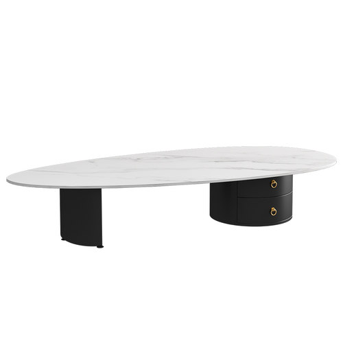 意式茶几轻奢岩板简约现代椭圆形奶油风创意异形客厅家用茶几桌子 - 图3