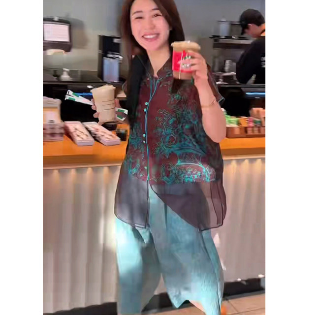 Xia Xin ຈີນພິມຂາກວ້າງຂາສັ້ນຊຸດໂສ້ງຂາຍາວສໍາລັບແມ່ຍິງ