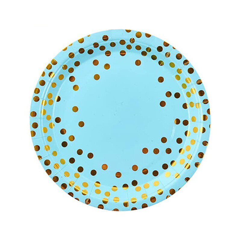 Disposable environmentally friendly paper tableware blue gold dot set