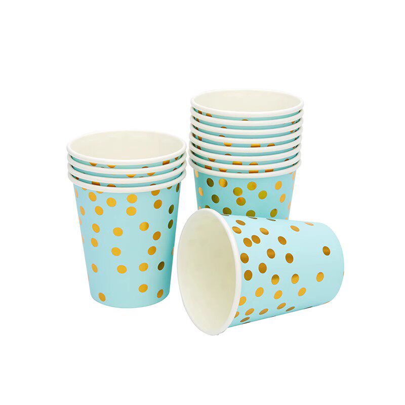 Disposable environmentally friendly paper tableware blue gold dot set
