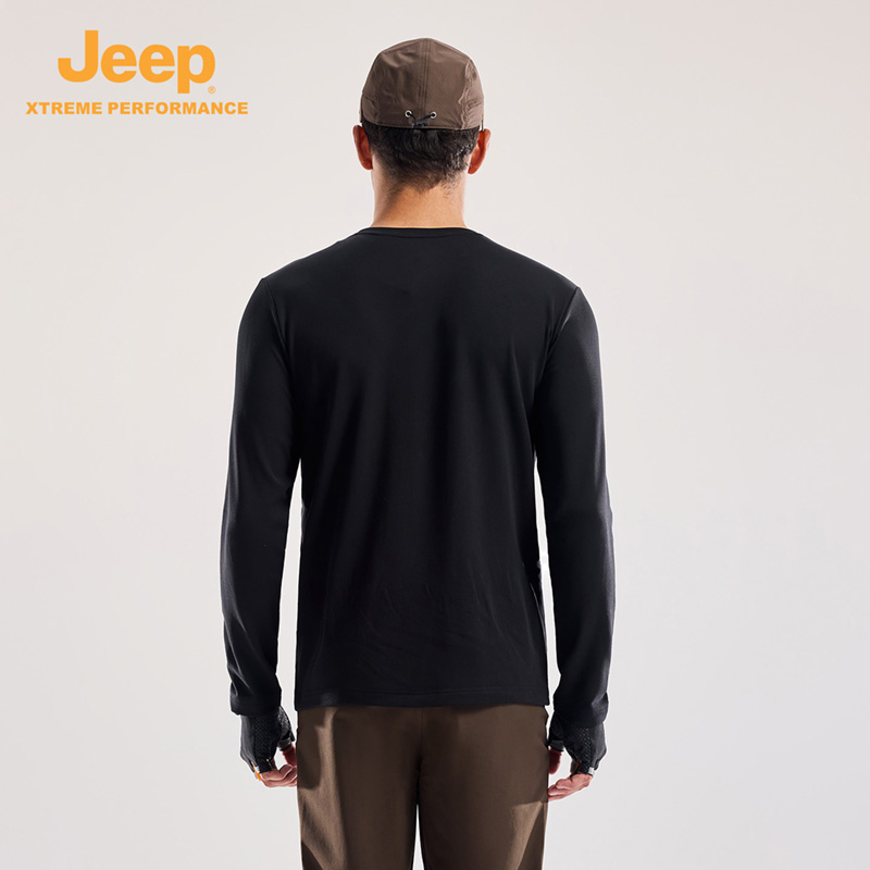 Jeep户外男士秋冬莫代尔T恤男抓绒保暖运动外套