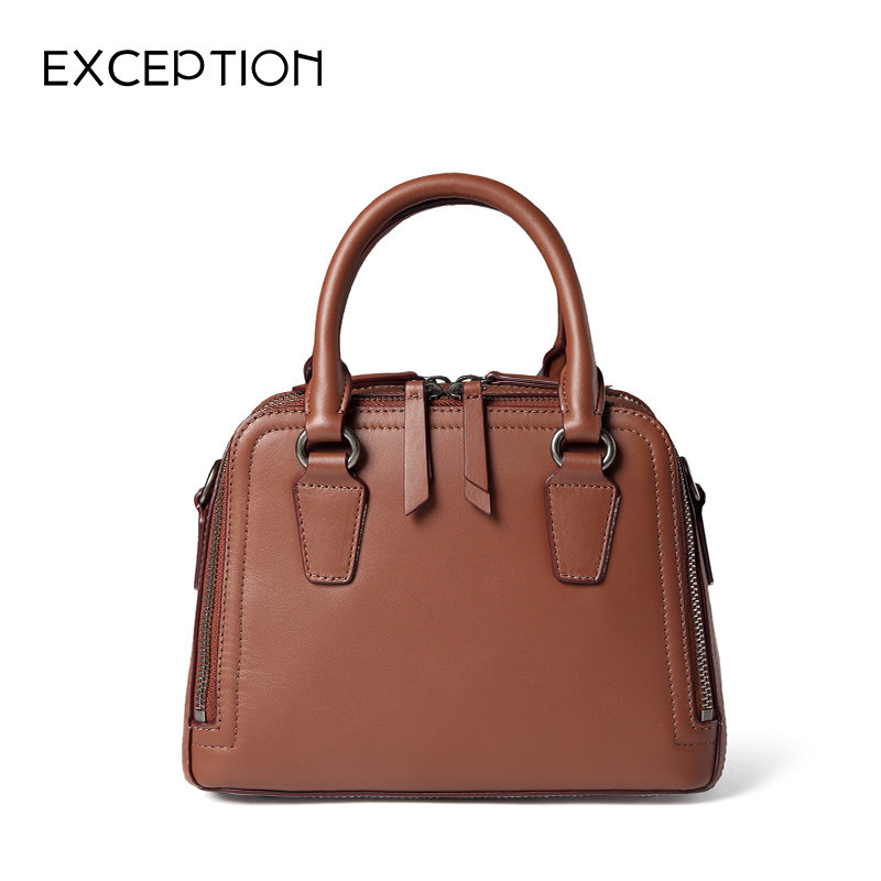 例外头层牛皮手提单肩商务波士顿包 exception女士包袋