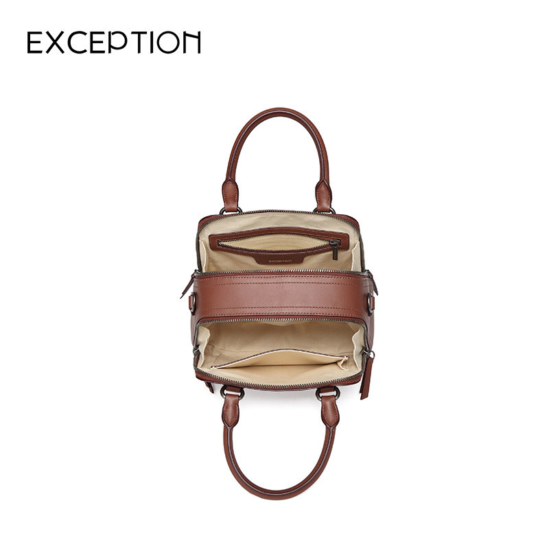 例外头层牛皮手提单肩商务波士顿包 exception女士包袋