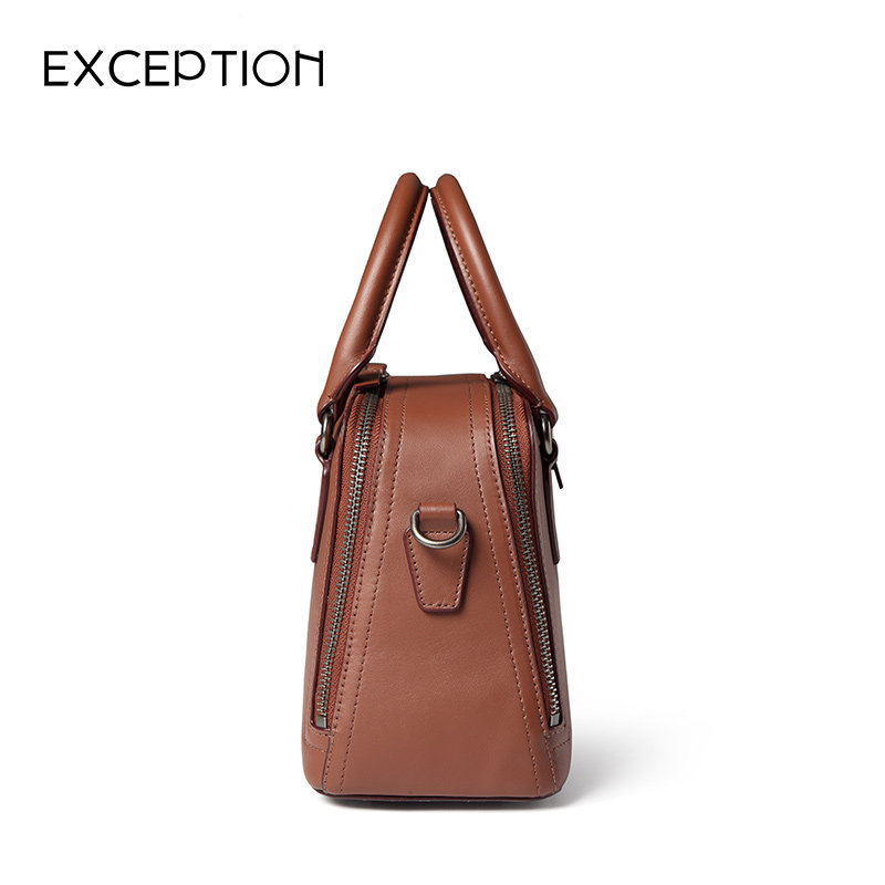 例外头层牛皮手提单肩商务波士顿包 exception女士包袋