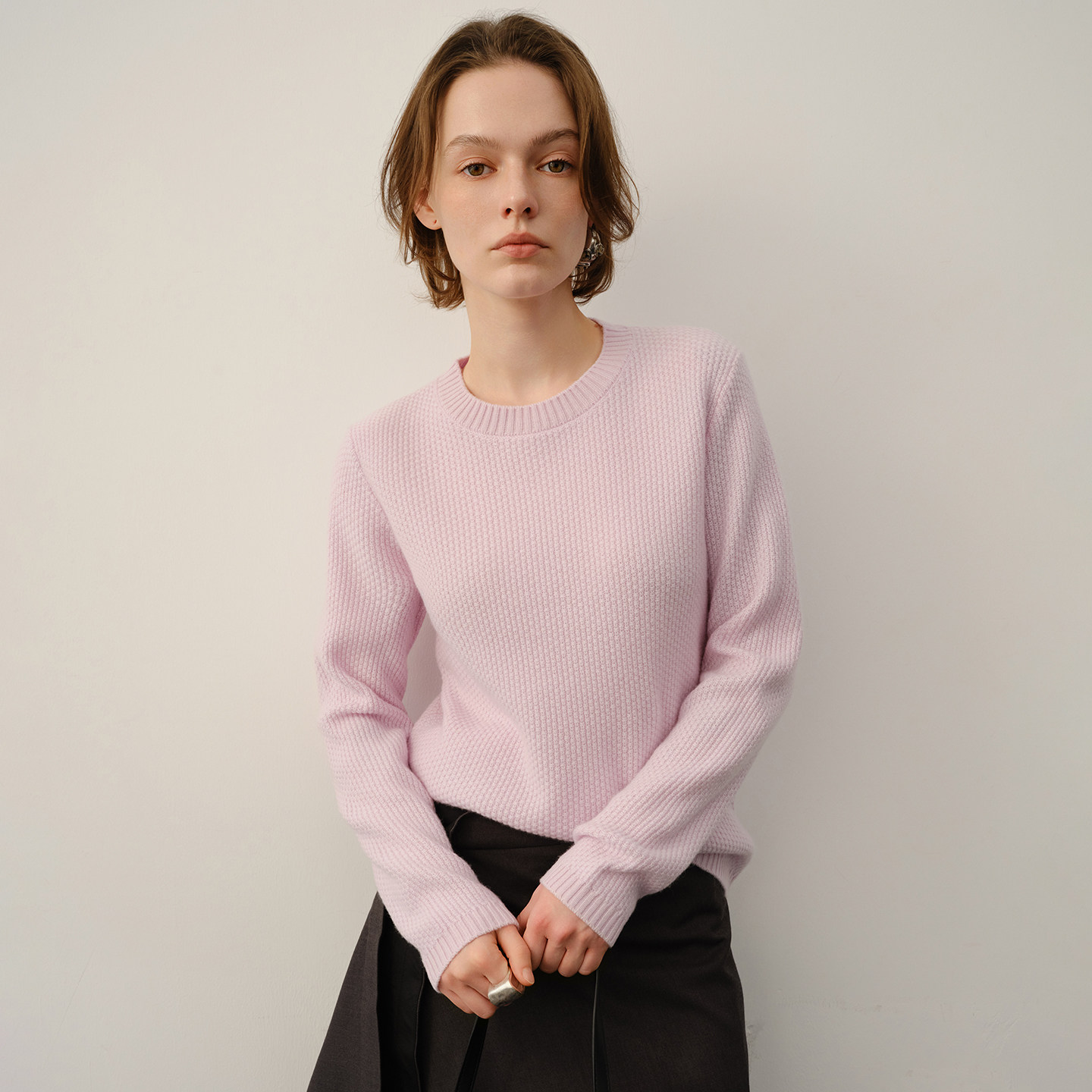 秋冬新款100%纯山羊绒衫女圆领加厚立体浮雕显瘦百搭针织打底毛衣,淘宝优惠券,粉丝福利购,淘宝优惠卷