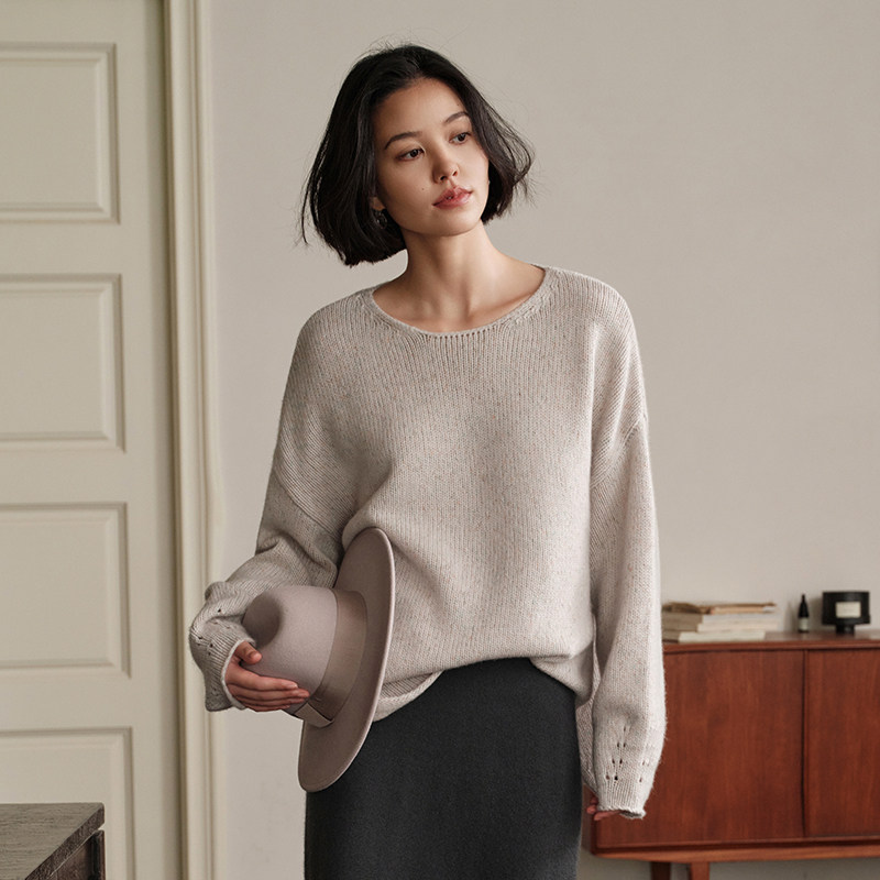 25秋冬新款开叉半高领羊绒衫女100%山羊绒毛衣宽松加厚针织打底衫,淘宝优惠券,粉丝福利购,淘宝优惠卷