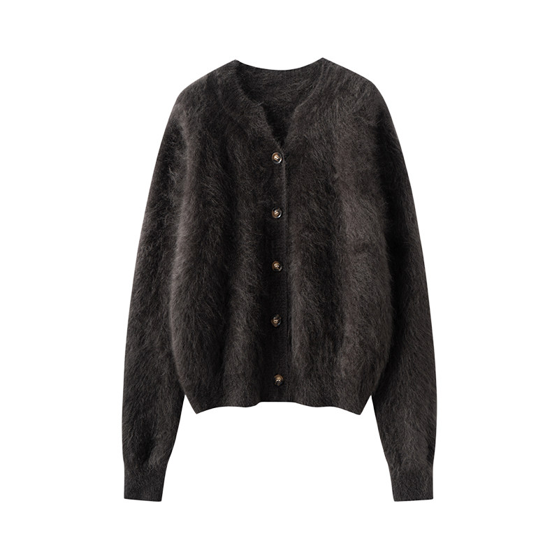 2025秋冬新款女剪刀领拉绒100%山羊绒衫加厚针织时尚开衫宽松外套,淘宝优惠券,粉丝福利购,淘宝优惠卷