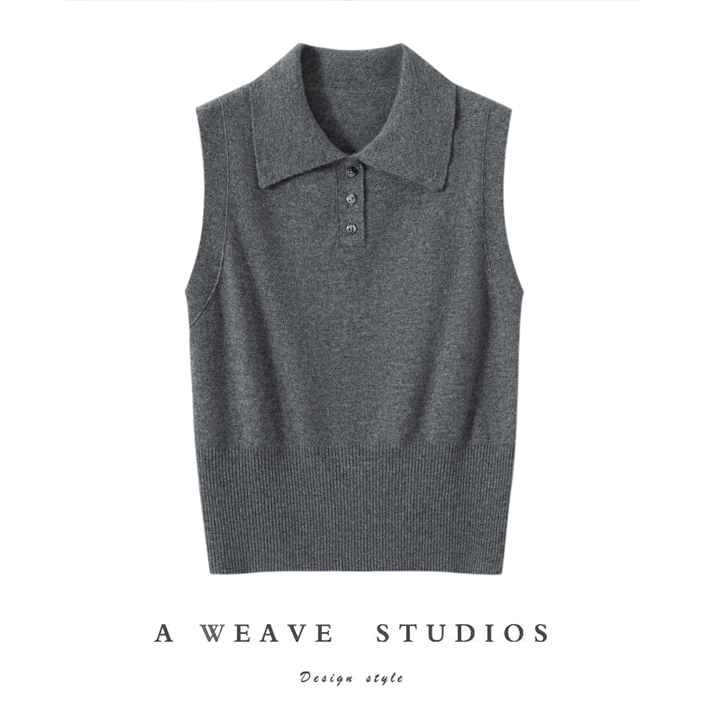 2025早秋新款100%山羊绒无袖背心女Polo领上衣韩版宽松显瘦针织衫 - 图0