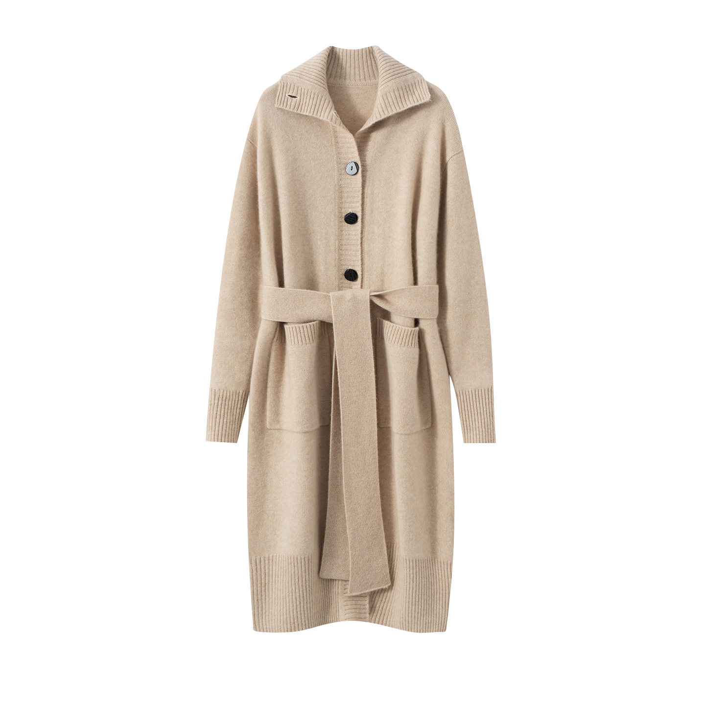 100%山羊绒翻领厚实保暖外套中长款纯色简约针织开衫时尚慵懒风女,淘宝优惠券,粉丝福利购,淘宝优惠卷