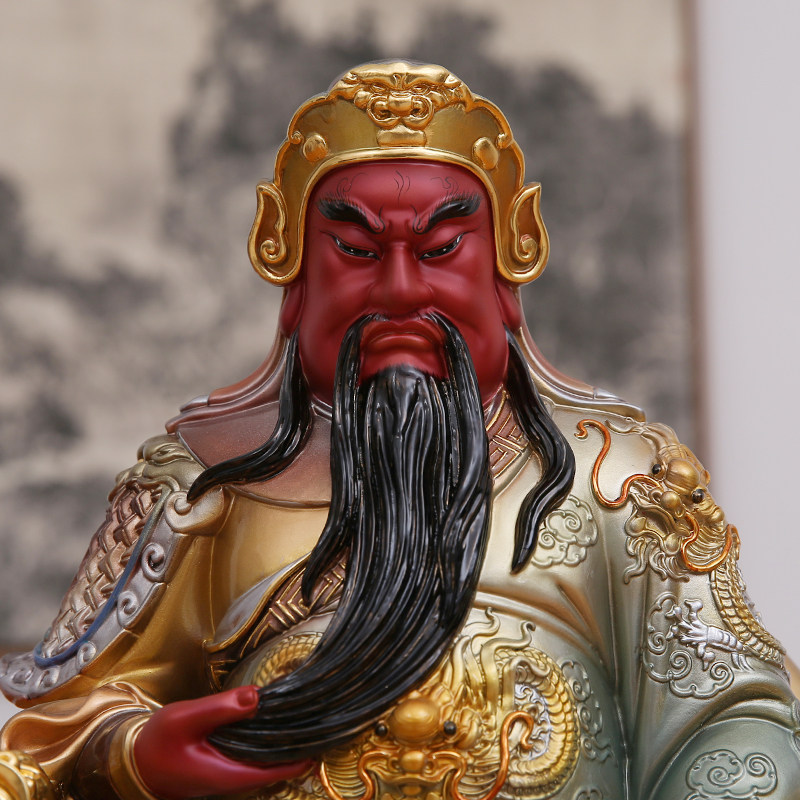 铜彩铜关公武财神关帝圣君关二爷佛像居家供奉摆件坐像拿书