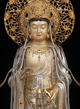 纯铜西方三圣观音菩萨供奉佛像