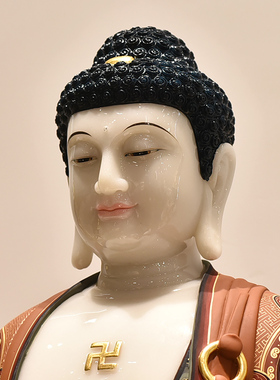 天然汉白玉手工彩绘西方三圣