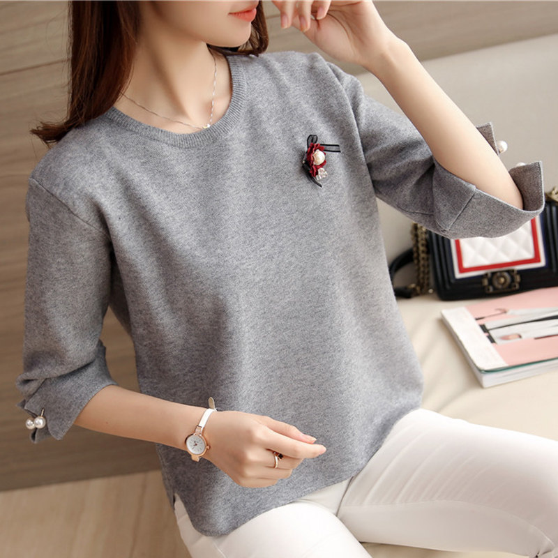 秋冬新款红色套头针织衫短款毛衣 黛思彤毛针织衫