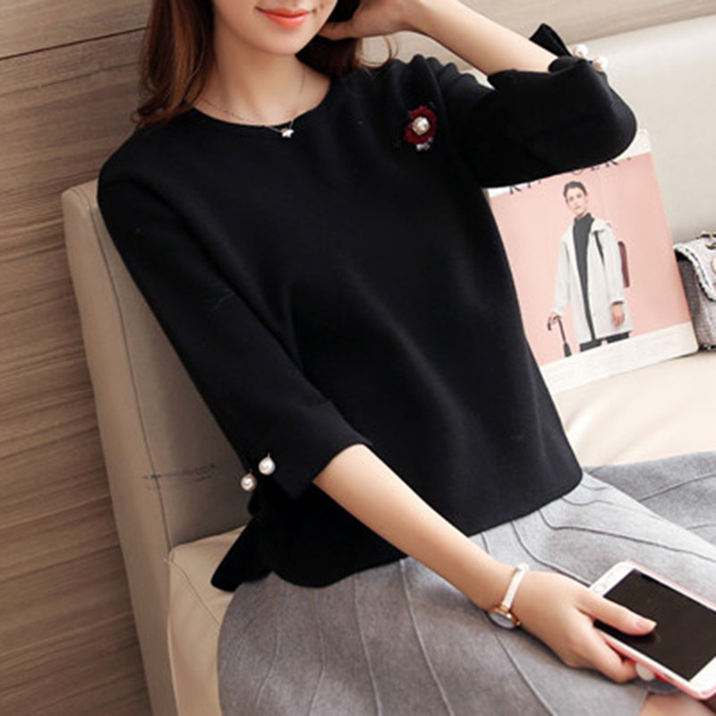 秋冬新款红色套头针织衫短款毛衣 黛思彤毛针织衫