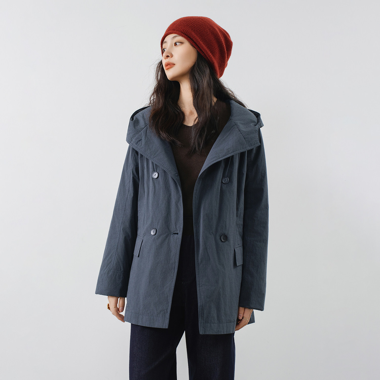 梭家｜阅行｜新雪丽高效保暖 匹马棉连帽深灰蓝棉服秋冬女士外套