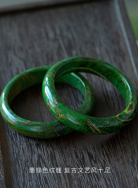 天然绿玛瑙手镯文艺风复古玉镯女