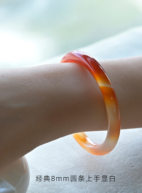 天然玛瑙手镯经典圆条橘红色饰品