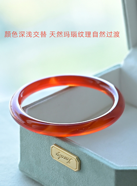 天然红玛瑙手镯经典圆条玉镯礼物