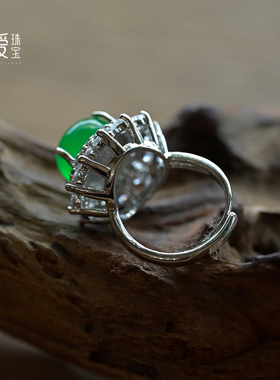 夸张戒指帝王绿宝石蛋面高级感女