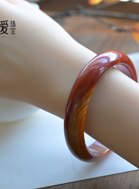 战国红天然玛瑙手镯复古款女饰品