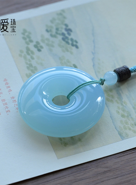 蓝玛瑙吊坠平安扣毛衣链女饰品