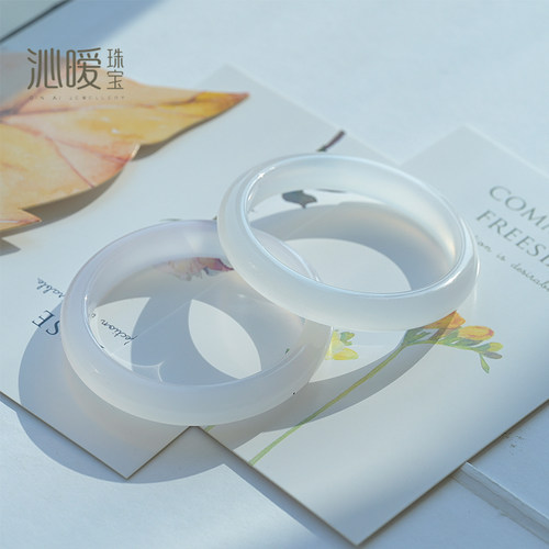 天然白玛瑙手镯轻奢白月光玉髓镯子冰种荔枝冻复古细条水晶镯女饰 - 图1
