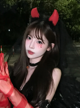 万圣节头饰恶魔cos牛角发箍恶魔叉子黑羽毛翅膀三件套拍照道具女