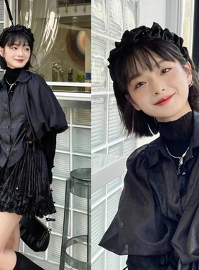 欧阳娜娜同款黑色褶皱头箍