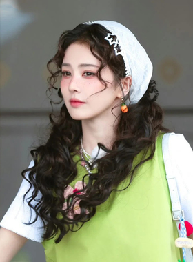 白鹿同款法式蕾丝头巾三角巾女甜美田园风白色发巾发带夏季发饰
