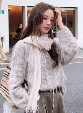 暮街柔纱~白色欧根纱围巾丝巾系脖纱巾女2026年新款时尚配饰穿搭