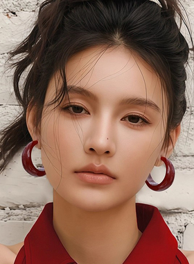 复古女郎~时髦红色大圈圈耳环独特漂亮女人味出片耳钉圣诞节耳饰