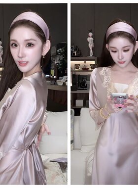 肤若凝脂的千金感~花三三粉色缎面宽边发箍轻奢质感垫高颅顶头箍