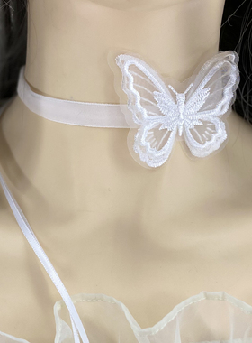 日韩黑色丝绒蕾丝立体蝴蝶choker锁骨颈链气质仙气酷酷的脖子项圈