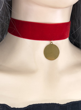 简约丝绒choker金色圆牌锁骨链