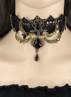 黑色choker项链镂空花朵锁骨链简约气质水滴贴脖链短款遮疤遮颈纹