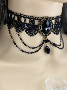 原创宫廷复古夸张风哥特项链蕾丝花时尚颈链女锁骨链短款