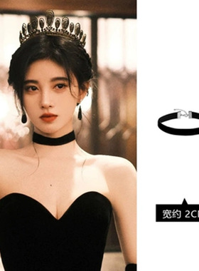 鞠婧祎同款经典黑色丝绒choker项圈锁骨链女颈饰网红高级感颈带