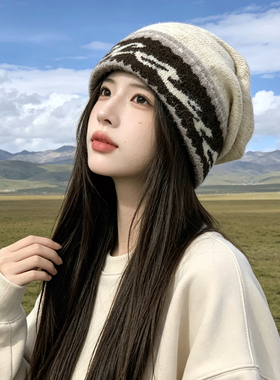 秋冬女大头围针织堆堆帽保暖