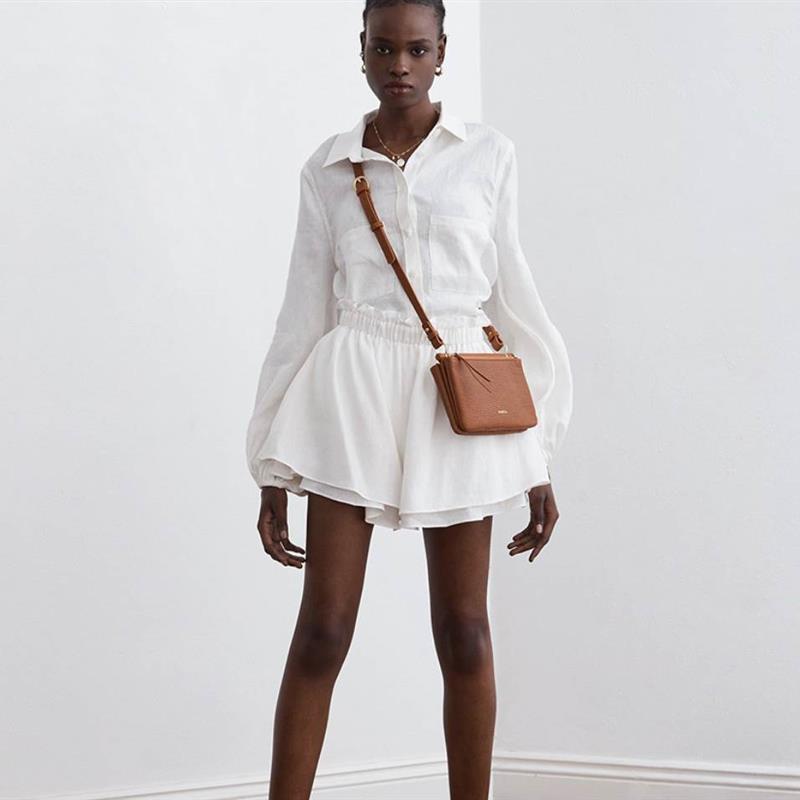 Lantern Long Sleeve Shirt Shorts Set欧美灯笼长袖衬衫短裤套装 - 图2