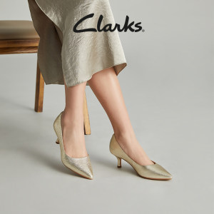 Clarks其乐紫罗兰女鞋2024春款金色银色尖头高跟鞋小猫跟单鞋婚鞋