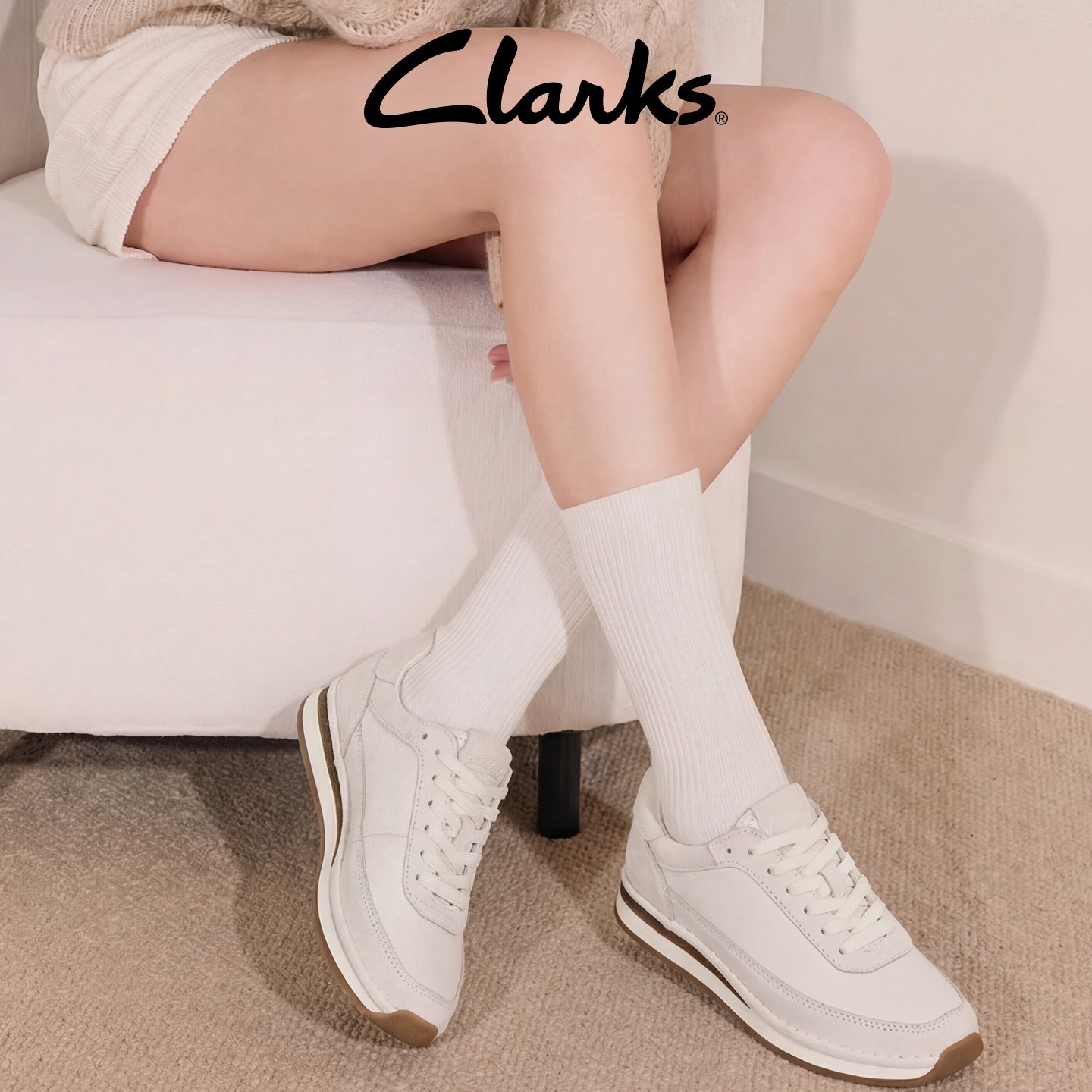 Clarks其乐CraftRun Lite女鞋复古小白鞋 舒适休闲增高2025新款,淘宝优惠券,粉丝福利购,淘宝优惠卷