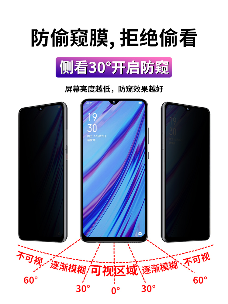 适用oppoa9防窥钢化膜oppoa8防窥膜oopoa9x全屏a11x防偷窥a91防偷窃a5磨砂a3s防隐私a92s防偷看oppa52手机A7 - 图0