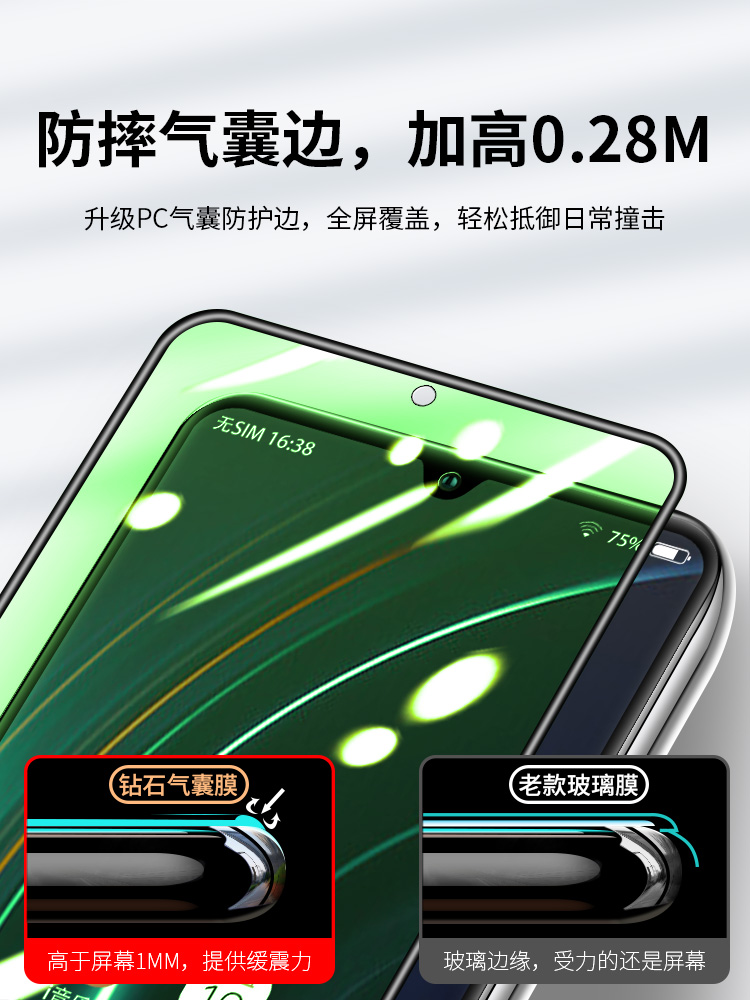适用VIVO IQOO钢化膜iqooneo5绿光气囊膜iqooneo3全屏手机爱酷neo防指纹pro护眼抗蓝光855plus版无白边防摔爆 - 图1