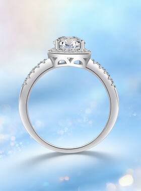 S999足银小方糖戒指轻奢小众高级感莫桑钻闭口纯银指环婚戒新爆款