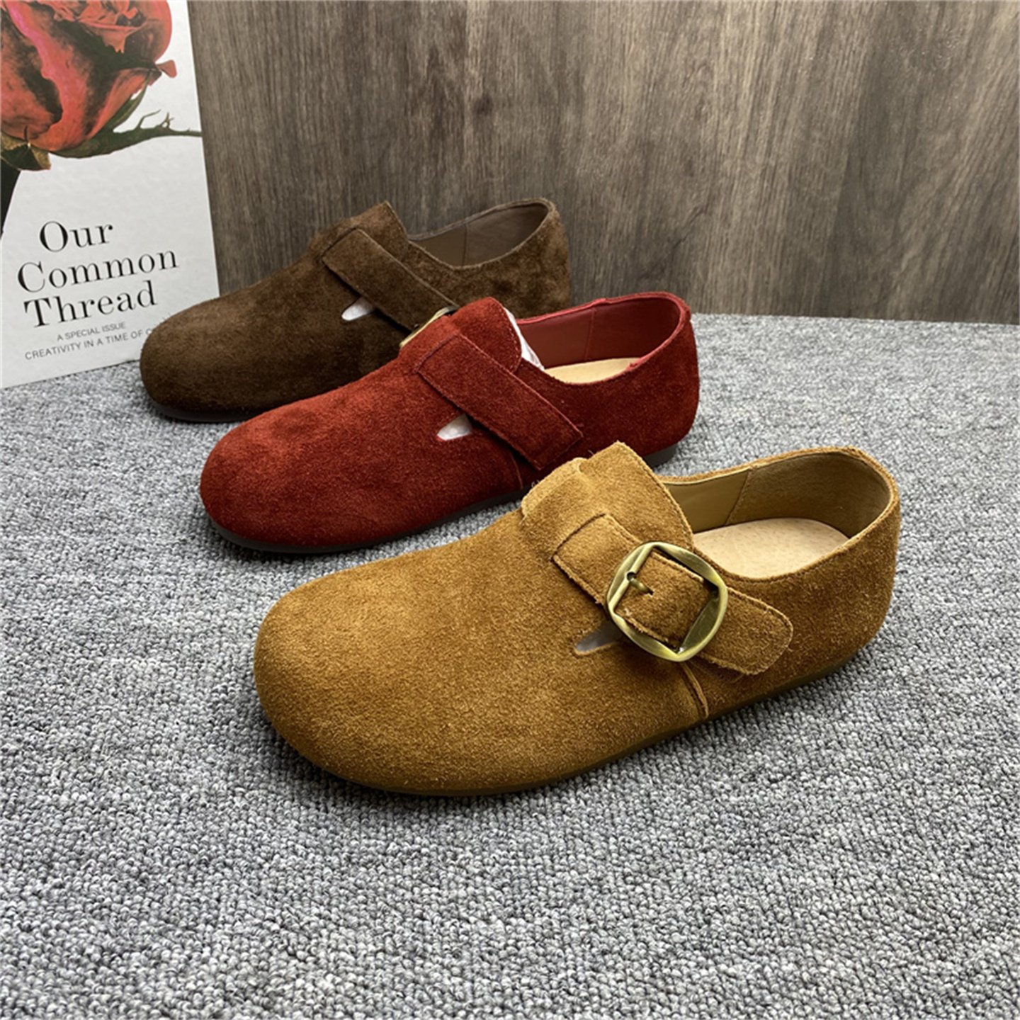 品牌撤柜处理勃肯鞋女真皮2025秋新款鞋子平底磨砂牛皮一脚蹬女鞋,淘宝优惠券,粉丝福利购,淘宝优惠卷