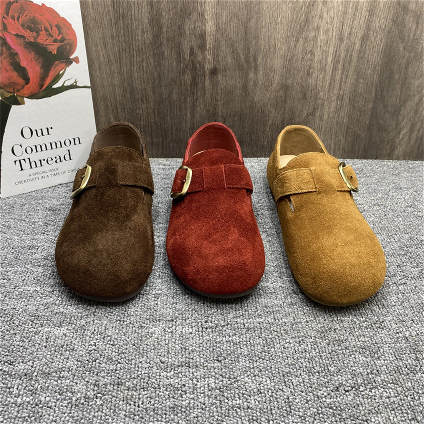 品牌撤柜处理勃肯鞋女真皮2025秋新款鞋子平底磨砂牛皮一脚蹬女鞋,淘宝优惠券,粉丝福利购,淘宝优惠卷